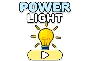 Ilustración de un foco amarillo encendido con la palabra POWER LIGHT encima y un botón de reproducción debajo