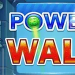 Texto Power Wall en letras grandes y coloridas, con un fondo azul y detalles de tuberías metálicas