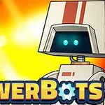 Robots caricatures en un fondo de explosión con el texto PowerBots en la parte inferior