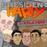 Caricaturas de varios líderes mundiales con el texto President Party y 1-4 players