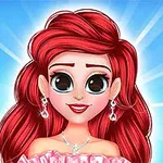 Retrato de una joven con cabello rojo brillante, grandes ojos oscuros, y joyería deslumbrante, sobre un fondo azul radiante
