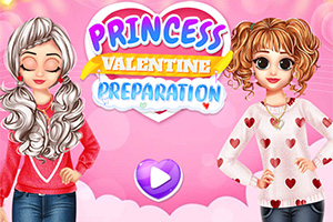 Dos personajes femeninos con peinados modernos y ropa con temática de corazones sobre un fondo rosa, con un botón de reproducción al centro