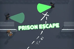 Dos figuras oscuras con linternas verdes persiguen a una figura que escapa en una escena con la frase PRISON ESCAPE