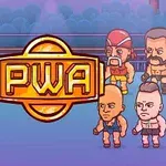 Caricaturas de luchadores rodeando un gran logotipo que dice PWA en el centro