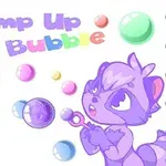 Dibujo de un personaje animal morado soplando burbujas de colores sobre un fondo blanco
