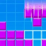 Piezas de bloques morados cayendo sobre una cuadrícula azul