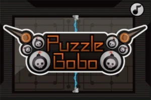 Logotipo del juego Puzzle Bobo con diseño de bombas y fondo oscuro