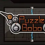 Logotipo del juego Puzzle Bobo con diseño de bombas y fondo oscuro