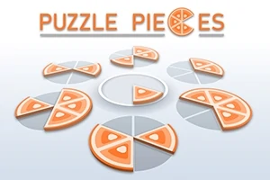 Piezas de rompecabezas en forma de rebanadas de pizza naranja distribuidas sobre un fondo claro