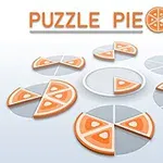 Piezas de rompecabezas en forma de rebanadas de pizza naranja distribuidas sobre un fondo claro