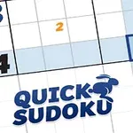 Crucigrama numérico en cuadrícula con números resaltados y el texto Quick Sudoku en el centro