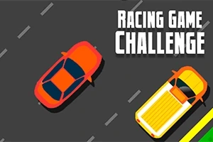 Dos autos de colores naranja y amarillo en una carretera con texto que dice Racing Game Challenge