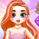 Dos muñecas animadas con cabello colorido y atuendos de moda sobre un fondo rosa