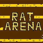 Ratas con cascos portando esferas en una arena con plataformas de queso y texto en el centro
