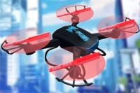 Aquí tienes un simulador de manejo de drones con animaciones de arte 3D