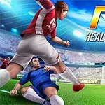 Futbolista en uniforme rojo saltando sobre un jugador de azul en un estadio lleno