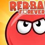 Una bola roja con rostro enojado sobre un fondo amarillo con texto estilizado en la parte superior