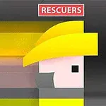 Ilustración de un personaje con sombrero amarillo mirando hacia la derecha, con el texto Rescuers en la parte superior sobre un fondo oscuro