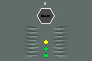Hexágono negro con la palabra BLACK y un número ocho sobre un fondo gris, rodeado de triángulos grises y figuras hexagonales de colores verde y amarillo