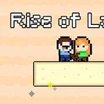 Dos personajes pixelados de pie sobre una plataforma con el texto Rise of Lava arriba