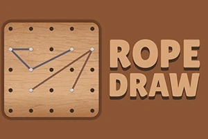 Fondo marrón con un tablero de madera perforado y texto ROPE DRAW al lado