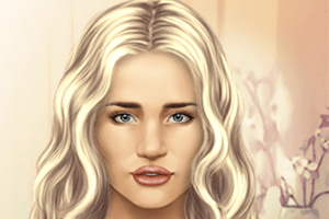 Retrato digital de mujer con cabello largo y rubio, ojos azules y labios prominentes