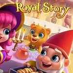 Una escena animada con una bruja sonriente cocinando, un gnomo con pastel y un oso alegre sentado en una mesa decorada