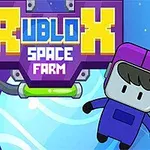 Personaje con casco morado flotando en un espacio estrellado junto a un letrero de colores brillantes