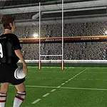 Jugador de rugby con el número 9 en su camiseta sosteniendo un balón en un estadio lleno