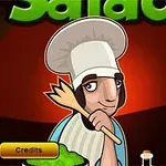 Chef caricaturesco sosteniendo una cuchara de madera, con un fondo oscuro y botones de menú a la derecha