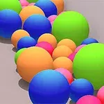 Bolas de colores brillantes de diferentes tamaños agrupadas en un espacio estrecho