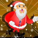 Santa Claus corriendo con un fondo de luces y edificios oscuros