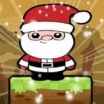 Un personaje estilo caricatura vestido de Santa Claus está de pie sobre un bloque de hierba con un fondo de montaña y nieve cayendo