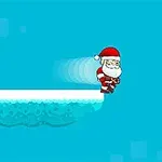 Santa Claus saltando entre plataformas de hielo en un fondo azul
