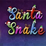 Serpiente verde con gorro de Santa mirando hacia el texto colorido Santa Snake con adornos navideños