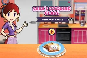 Una ilustración de una cocinera sonriente levantando el pulgar frente a una cocina, con un plato de pop tarts sobre la mesa