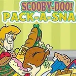 Scooby-Doo! Pack-a-Snack Shaggy y Scooby-Doo cargando una variedad de comida, incluyendo sándwiches y un pavo, sobre un fondo amarillo