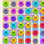 Botones de colores brillantes con cruces dentro, organizados en una cuadrícula sobre un fondo claro