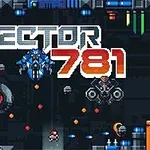 Título Sector 781 en un diseño pixel art con naves y personajes futuristas en un entorno oscuro