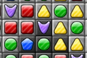 Iconos coloridos con formas geométricas distintas en una cuadrícula gris