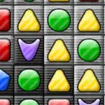 Iconos coloridos con formas geométricas distintas en una cuadrícula gris