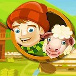 Un joven sonriente con gorro rojo y bufanda verde y una oveja asoman de un círculo, con una cabaña de madera y un entorno rural de fondo