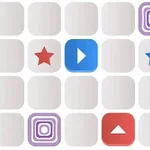 Cuadrícula de botones con símbolos de estrellas, flechas y círculos concéntricos en varios colores