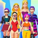 Seis personajes animados de pie, cada uno con vestimentas y estilos diferentes, en un fondo colorido