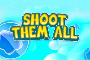 Texto en negrita Shoot Them All con un fondo azul y nubes