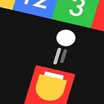 Cañón rojo disparando una bola blanca hacia bloques de colores numerados sobre fondo negro