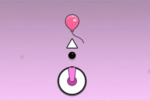 Globo rosa flotando sobre figuras geométricas en un fondo lila