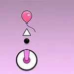 Globo rosa flotando sobre figuras geométricas en un fondo lila