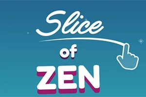 Texto Slice of Zen con un fondo azul y un ícono de dedo apuntando