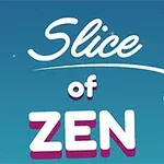 Texto Slice of Zen con un fondo azul y un ícono de dedo apuntando